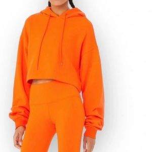 Alo Yoga Bae Cropped Hoodie Sweatshirt Orange Medium